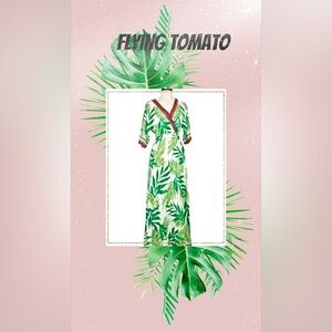 🍅Flying Tomato Tropical Green Maxi Dress with Red Trim🍅